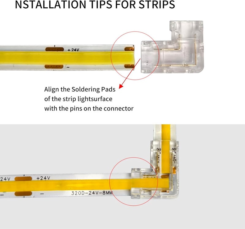 HEYAN 20 Pcs 2PIN L-Shape Solderless Transparent LED Strip Connector No Dark Area for COB/SMD Single Color LED Strips（2PIN -8mm） - Image 3